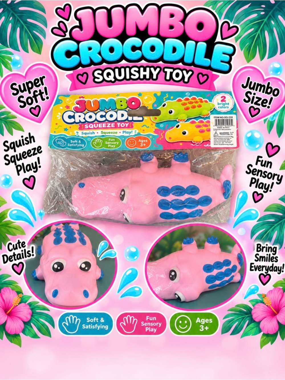 Jumbo Crocodile Squishy - Pink 🐊